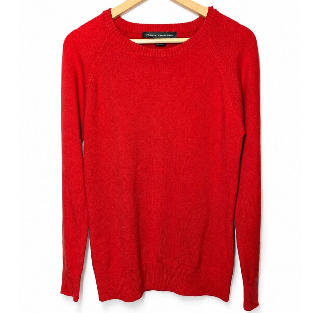 French Connection Red Crewneck Knit Sweater Women's L Classic Lightweight